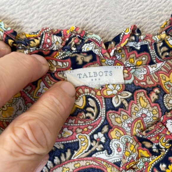 Talbots Womens Blouse Size Medium Paisley Print Long Sleeve 100% Cotton Boho - Picture 5 of 9